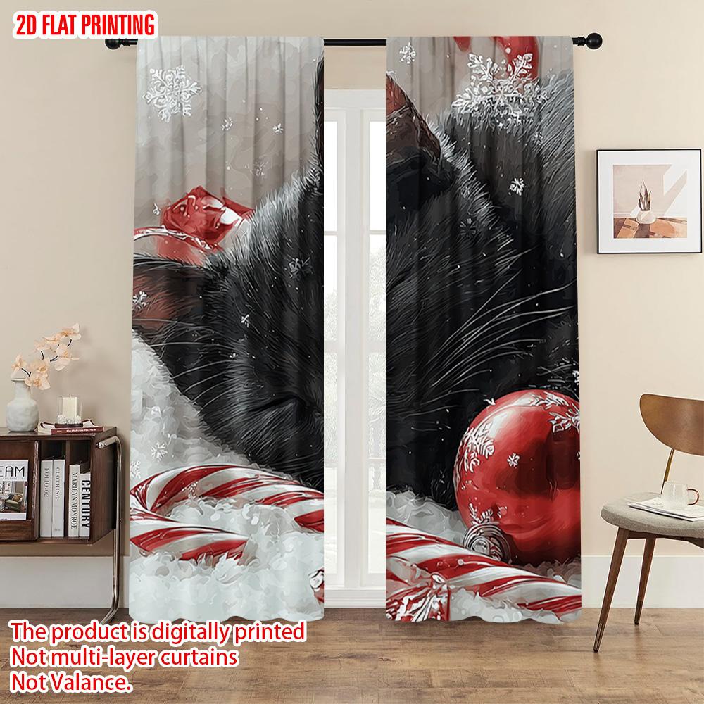 2pcs, plane printing Pattern Curtains Charming Black Kitten Versatile 100% Polyester (without rod) Decorations Inside for
