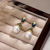 1 Pair Vintage Elegant Women's Enamel Earrings - Turquoise Blue & Golden Antique Imitation -like Drop Dangle Earrings with Ornate Chinese/-Inspired Mo