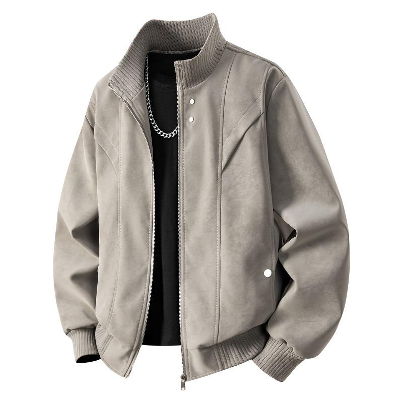Vintage Men s Pu Leather Stand Collar Short Work Jacket - Autumn/winter M