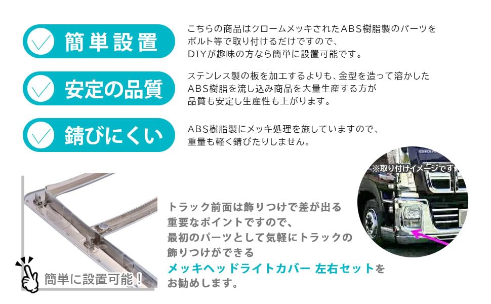 Isuzu Five Star Giga Large Vehicle Chrome Headlight Covers and Right Custom Made of ABS Aftermarket Parts and (Left Set) - Parts, Resin, (Models