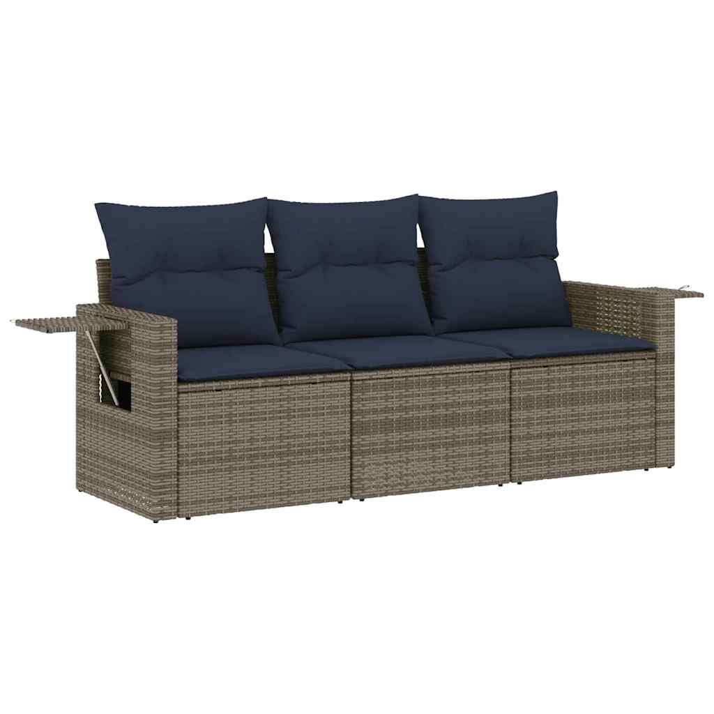 3 Piece Garden Sofa Set with Cushions Gray Poly Rattan