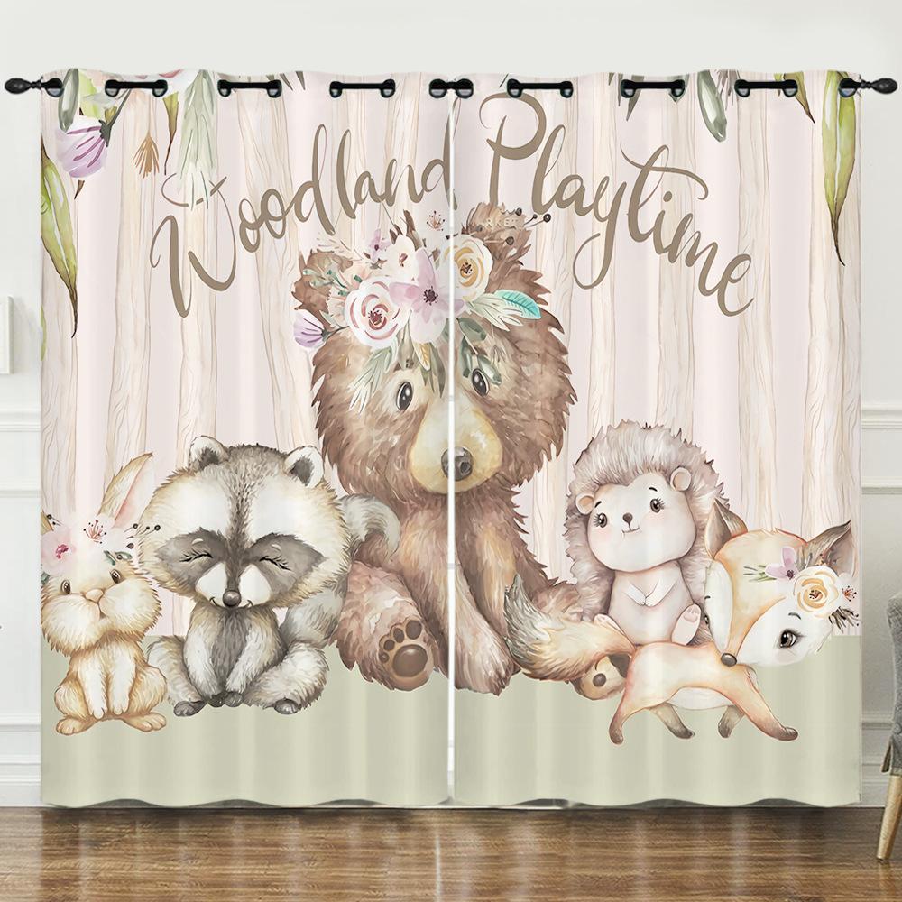 Curtains European And American Cartoon Animals Bear Deer Digital Printing Blackout Curtain Bedroom Punching
