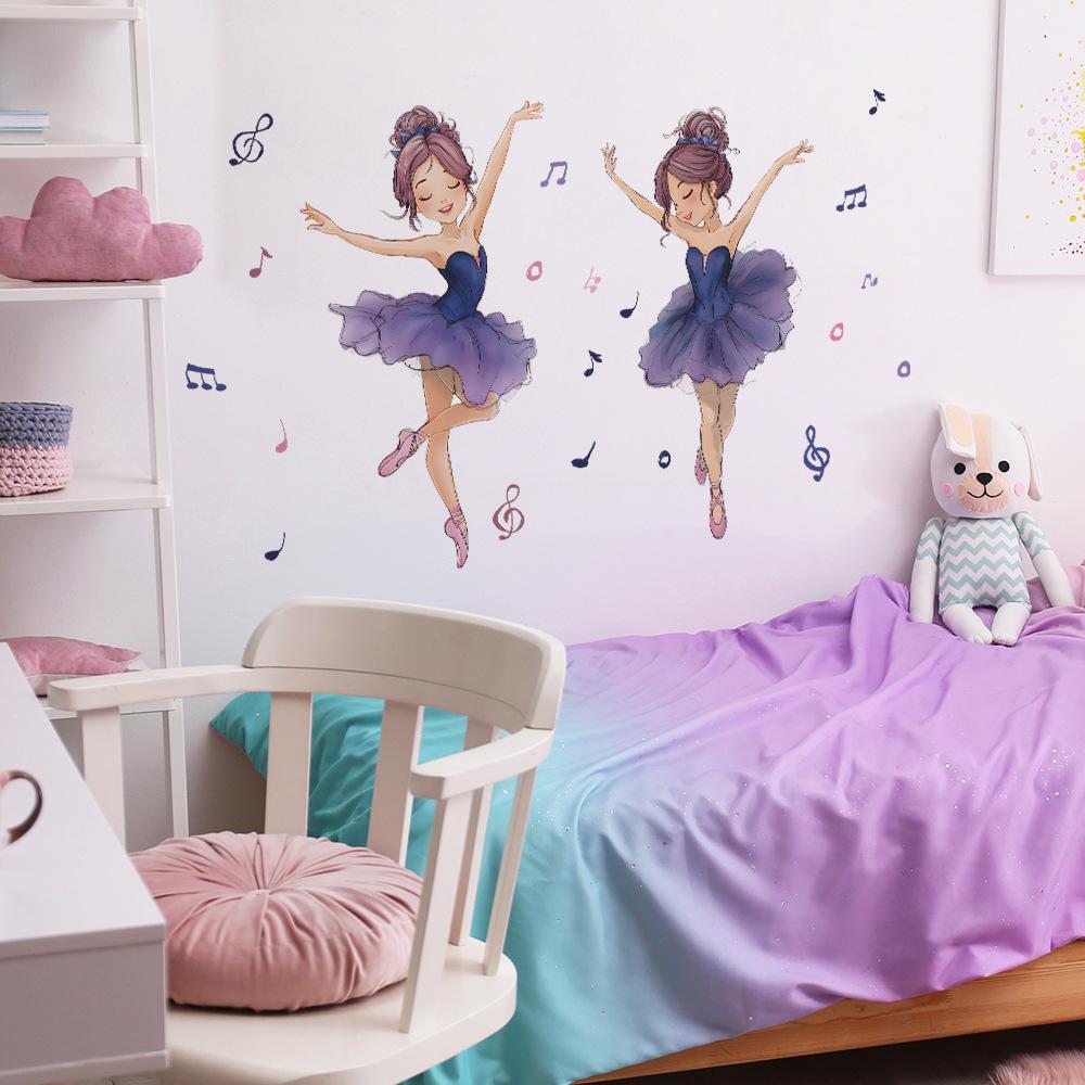 Cartoon Two Ballet Girls Note Children's Room Home Wall Decoration Stickers