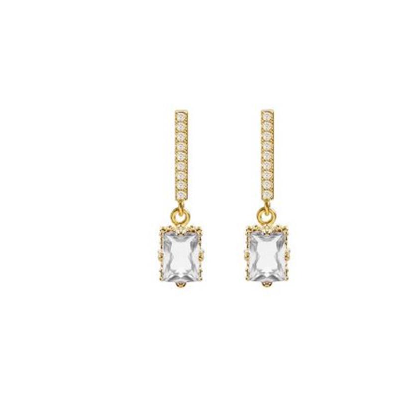 S925 Silver Needle Geometric Crystal Long Earrings – Elegant Korean Style for Women