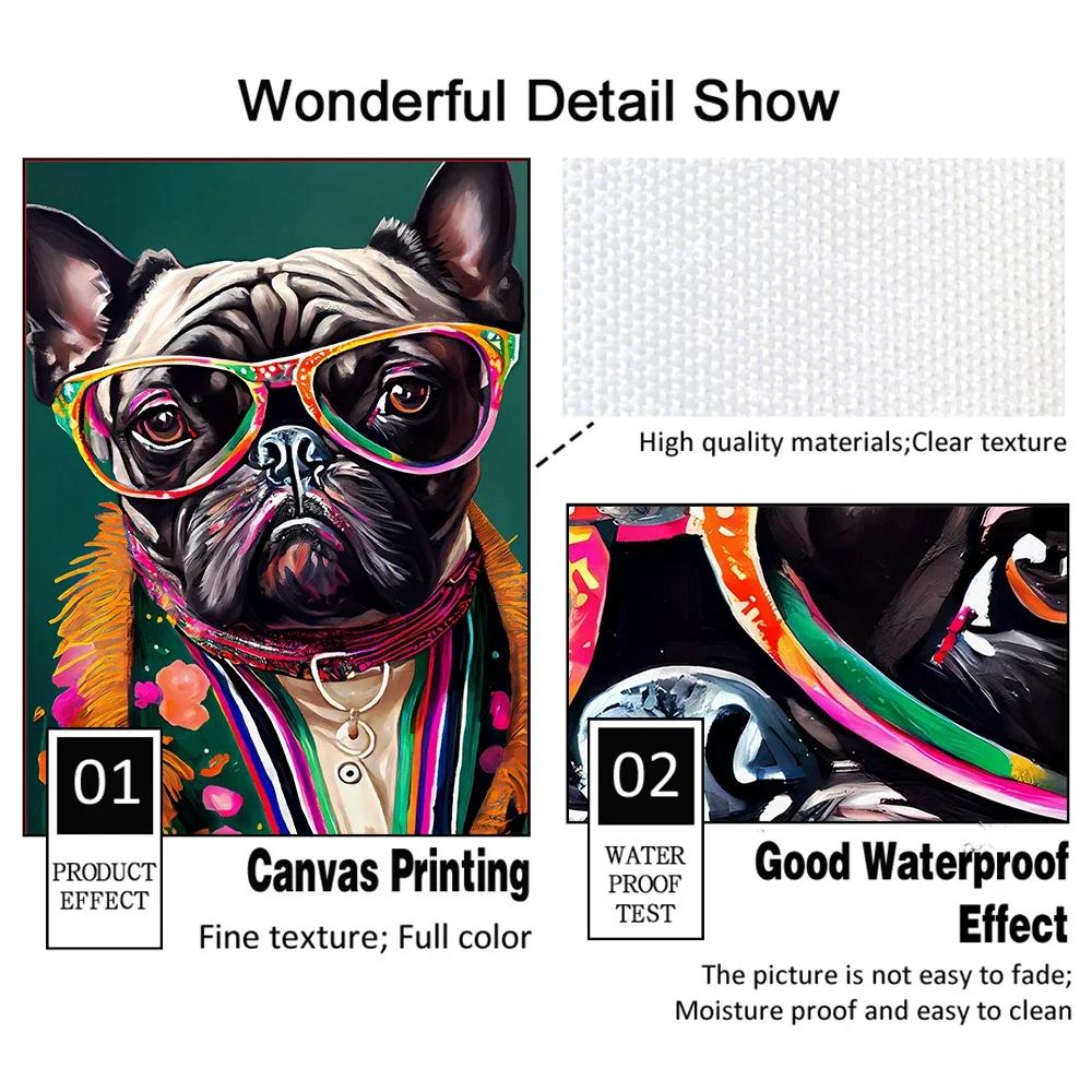 Fashion French bulldog lion giraffe portrait animal canvas painting posters and prints Scandinavian wall art painting for the living room