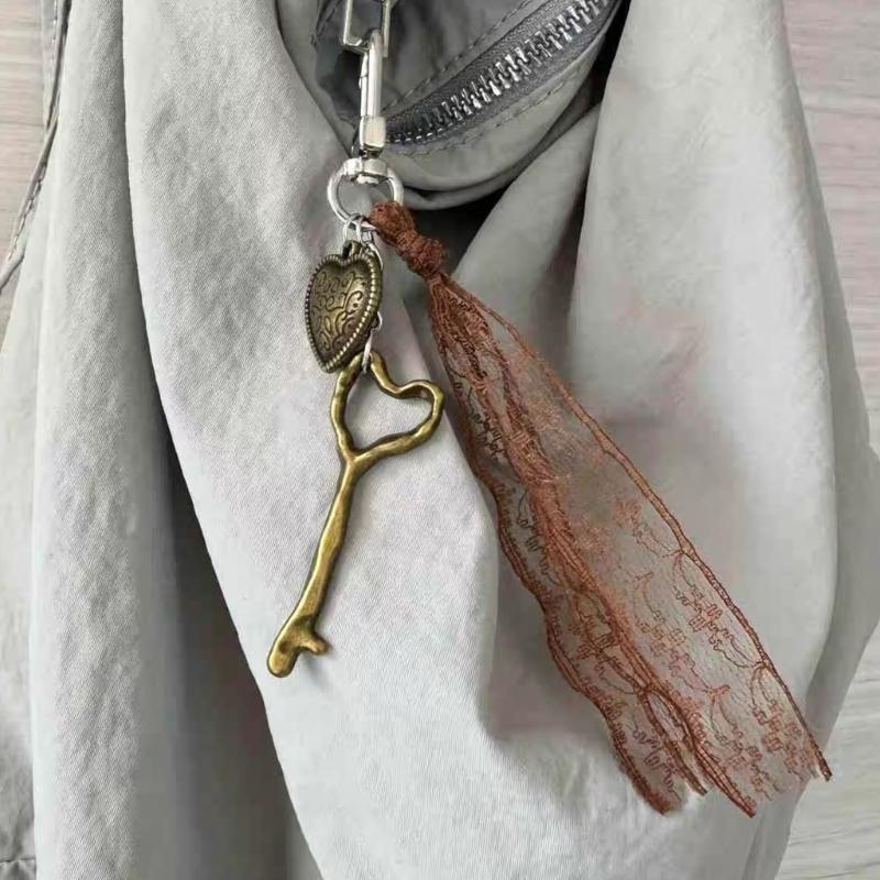Unique Lace Tassels Keychain Love Heart Shaped Key Bag Pendant Versatile Keys Accessory for Trendy Everyday Use