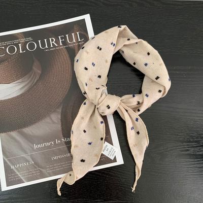 Solid Color Color Dot Imitation Cotton And Linen Triangle Scarf Women'S Silk Scarf Tied Hair Headscarf Korean Shirt Scarf Versatile Spring And Autumn