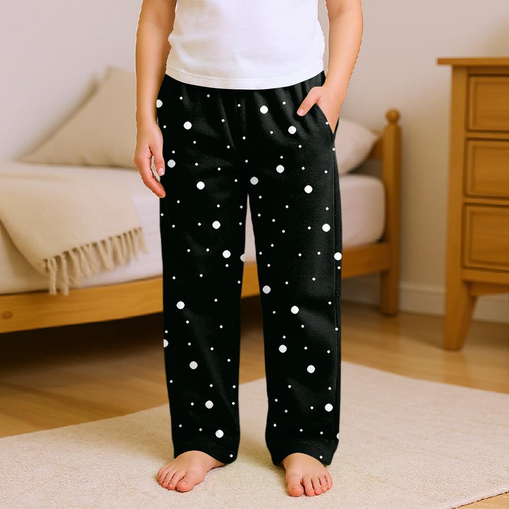 Fashionable Children's Versatile Polka Dot Stripe Print Pocket Casual Pants