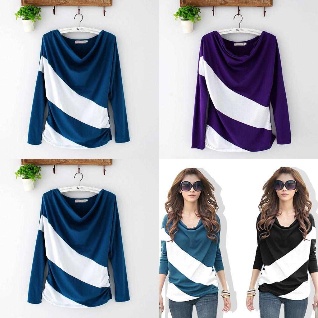 Women's Trendy Soft Batwing Long Sleeve Casual Blouse With Elegant Splicing Design