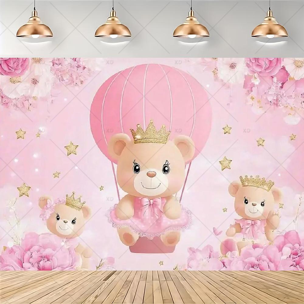 Teddy Bear Hot Air Balloon Backdrop Banner Newborn 1st Birthday Party Decoration Background Baby Shower Photography Studio Props