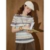 Coolhut Color-Blocked Striped Slim-Fit Knit Short-Sleeve Round-Neck Lightweight Versatile Casual Simple 2025 Summer Women's T-Shirt