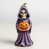 Halloween Skull Pumpkin Figurine Resin Skeleton Holding Pumpkin Statue Spooky Tabletop Ornaments for Indoor Home Decor