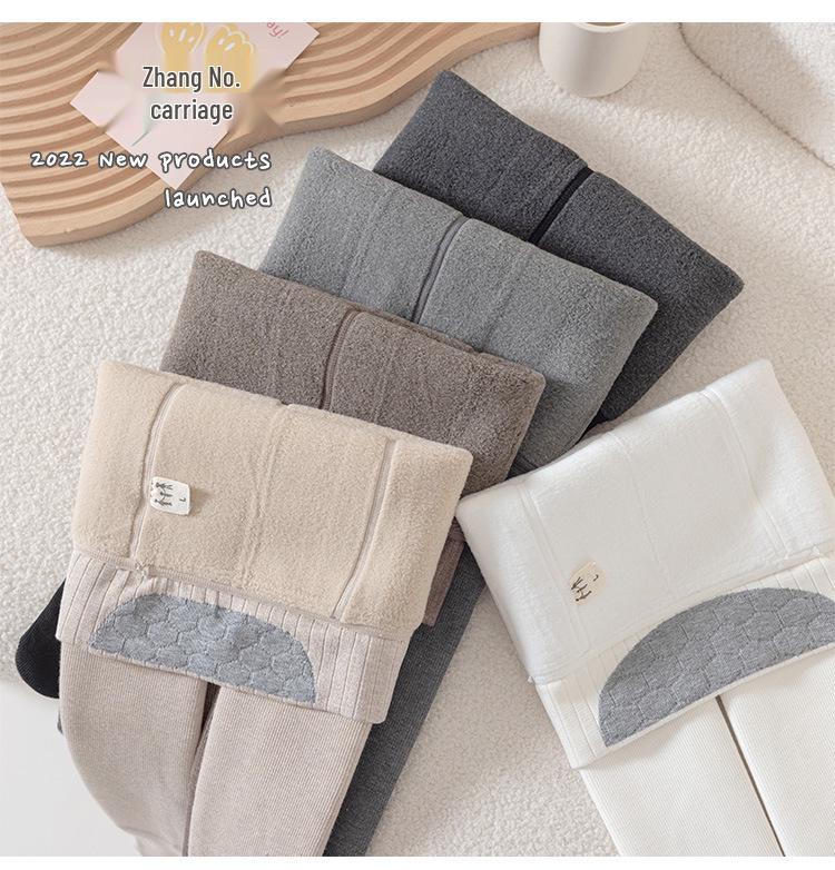 Girls' Fleece-Lined Open Crotch Stirrup Tights - Cotton, Thick, Vertical Stripes, Warm Autumn/Winter Wear