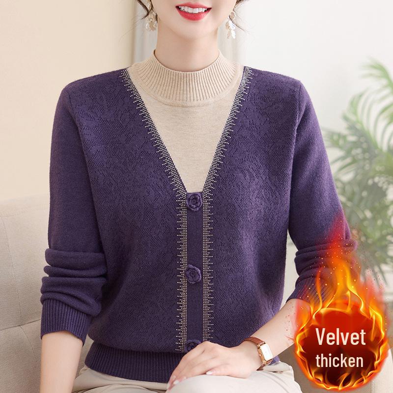 

Thickened Velvet Warm Middle-Aged Women s Mid-Collar Sweater XL (90-105 jin)