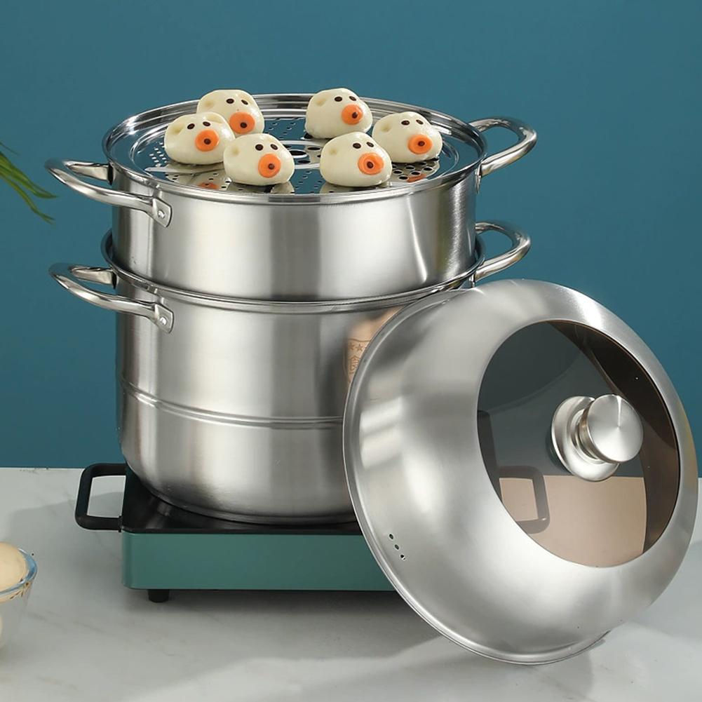 Stainless Steel Steamer Cooker with Steamer Basket Soup Steam Pot with Handle Stockpot Cookware for Kitchen Supplies