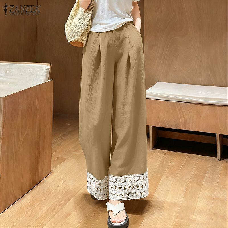ZANZEA Women Casual Elastic Waist Loose Patchwork Loose Pants