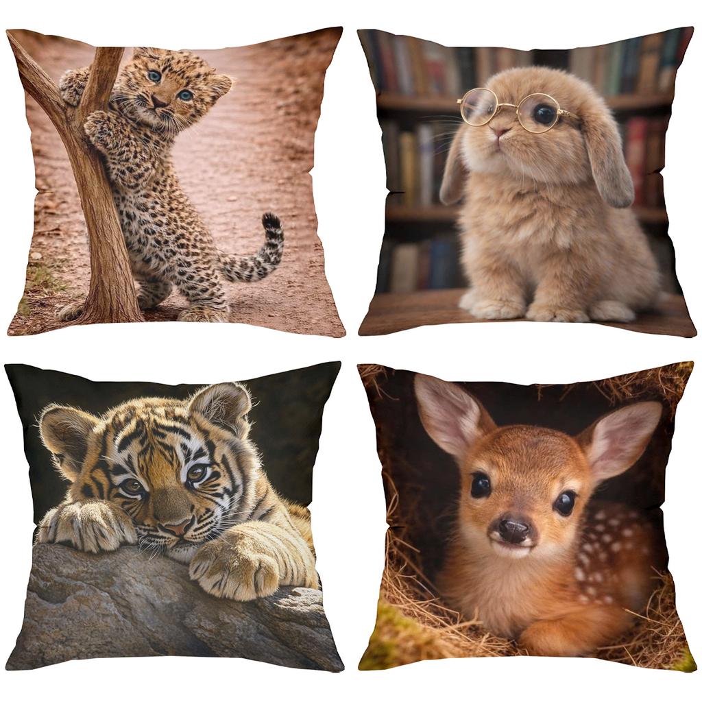 Cute Wild Baby Animal Print Throw Pillow Covers Pattern Cushion Cover Suitable For Sofa Bedroom Car Pillow Cover