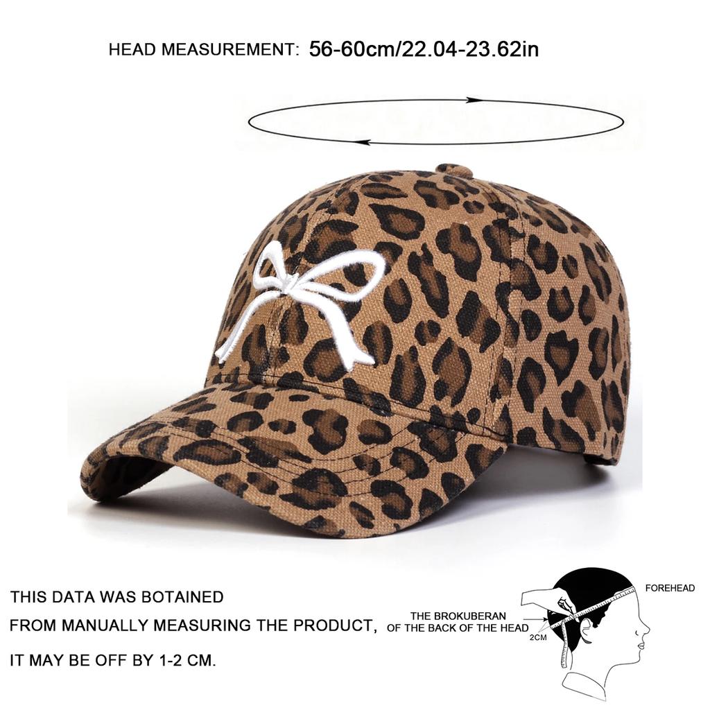 Baseball Print Leopard Stitching Embroidered Bow Neutral Gender Women Men For Caps Spring Autumn Outdoor Adjustable Casual Hats Sunscreen Hat