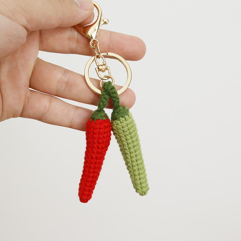 Creative Crochet Keychains Funny Expression Vegetable Doll Keychains Knitting Handmaking Cute Keyrings Bag Pendant Accessories