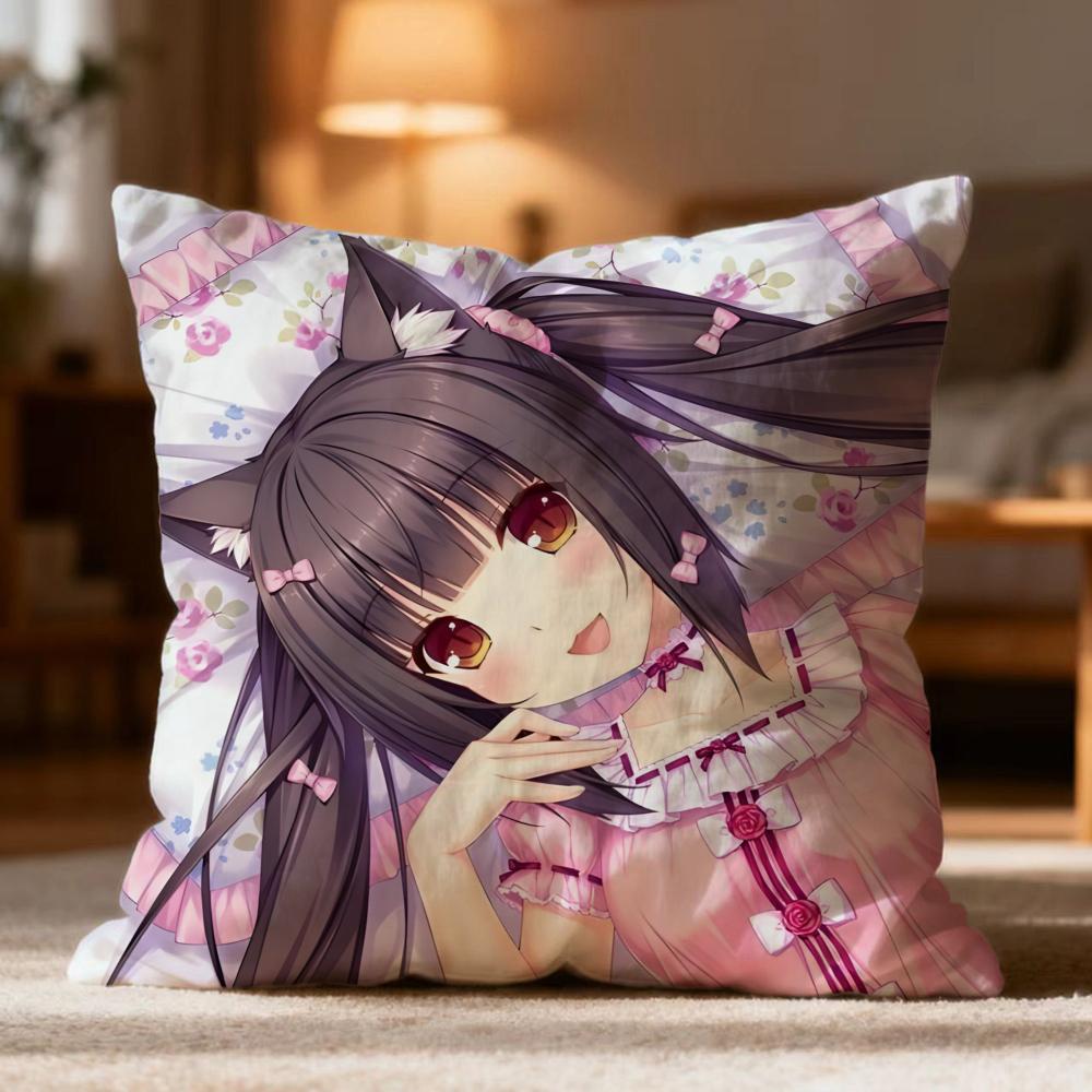 Popular N-NNekopara Cushion Cover Soft Washable Pillow Case Multi-Scene for Couch Bed Travel Office Use