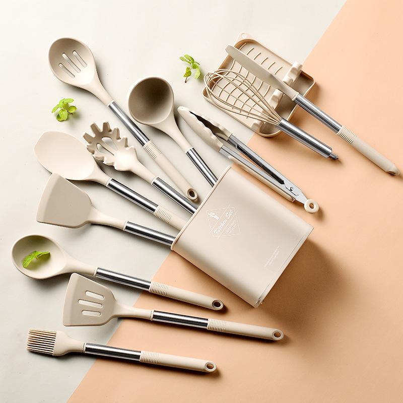 11-Piece Stainless Steel Handle Silicone Kitchen Utensil Set