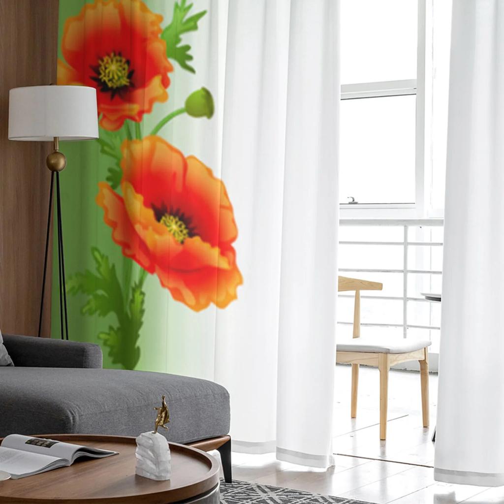 Transparente Vorhänge mit Mohnblumenmotiv für Wohnzimmer, Schlafzimmer, Tüllvorhänge, Küchenfensterbehandlungen, Panel-Vorhänge