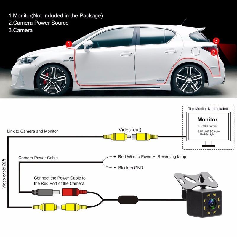 GRANDnavi Car Backup Reverse Camera HD CVBS480P Parking Link Reverse Camera Waterproof Night Version 170 Wide Angle Color Image
