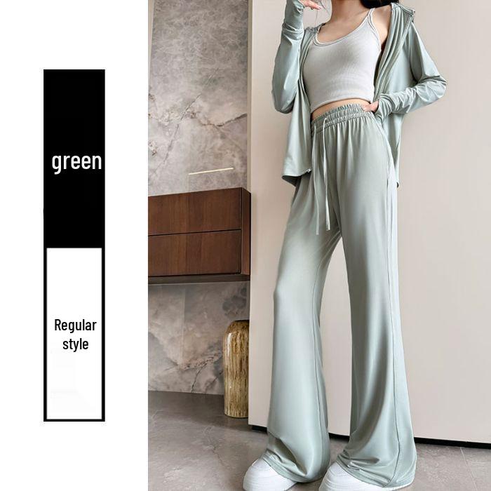 Women's High Waist Pink Ice Silk Sun Protection Flare Pants - Summer 2025 Slimming Casual Trousers