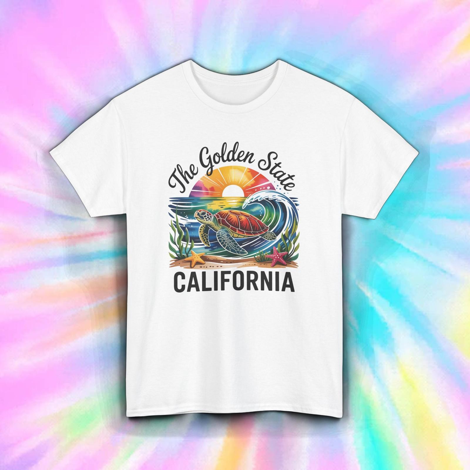 California Golden State Sea Turtle Beach Sunset Coastal Ocean T-Shirt S-5XL S