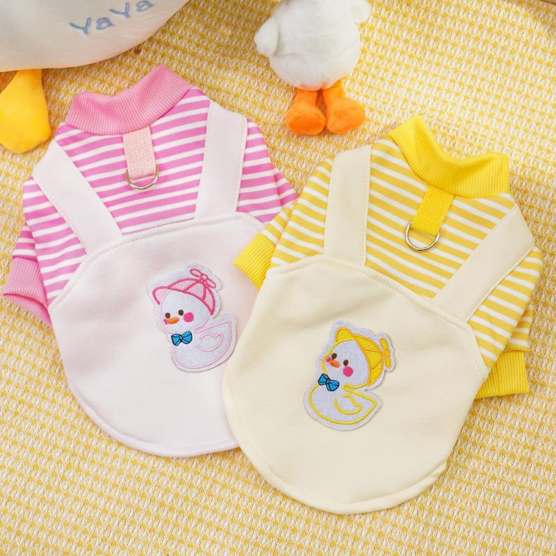 Pet Dog Clothes, Cat Autumn and Winter Fleece Dog Hoodies, Cat Striped Ducks, Medium-sized Dogs That Can Be Towed