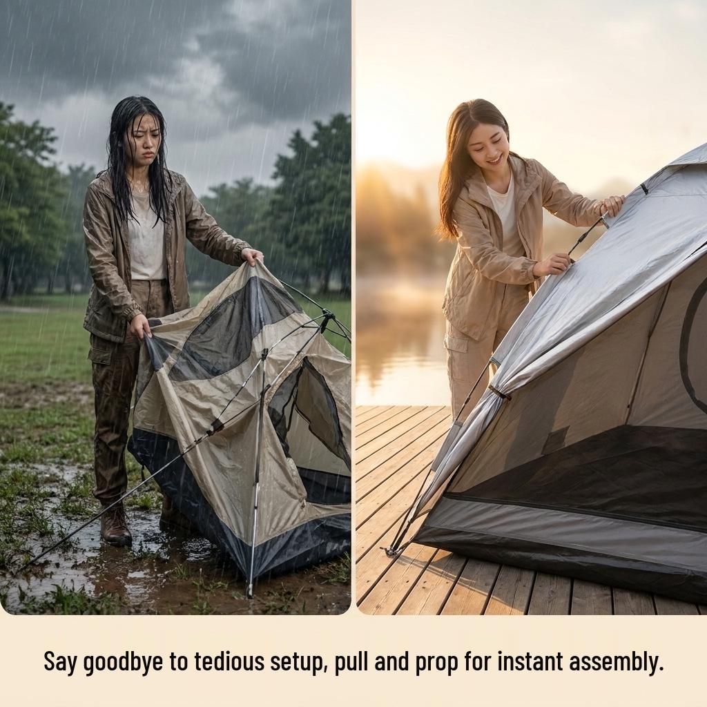 Portable Double-Layer Camping Tent with Sun and Mosquito Protection, Lightweight and Ventilated for Outdoor Adventures