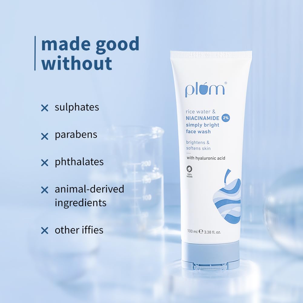 Plum Rice Water Niacinamide Face Wash Gentle Cleanser For Bright Even Soft Skin Daily Use 100 ml Vegan