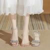 Summer Sparkling Women's Shoes Design Sense Bow Fairy Style Sandals Silver High Heels