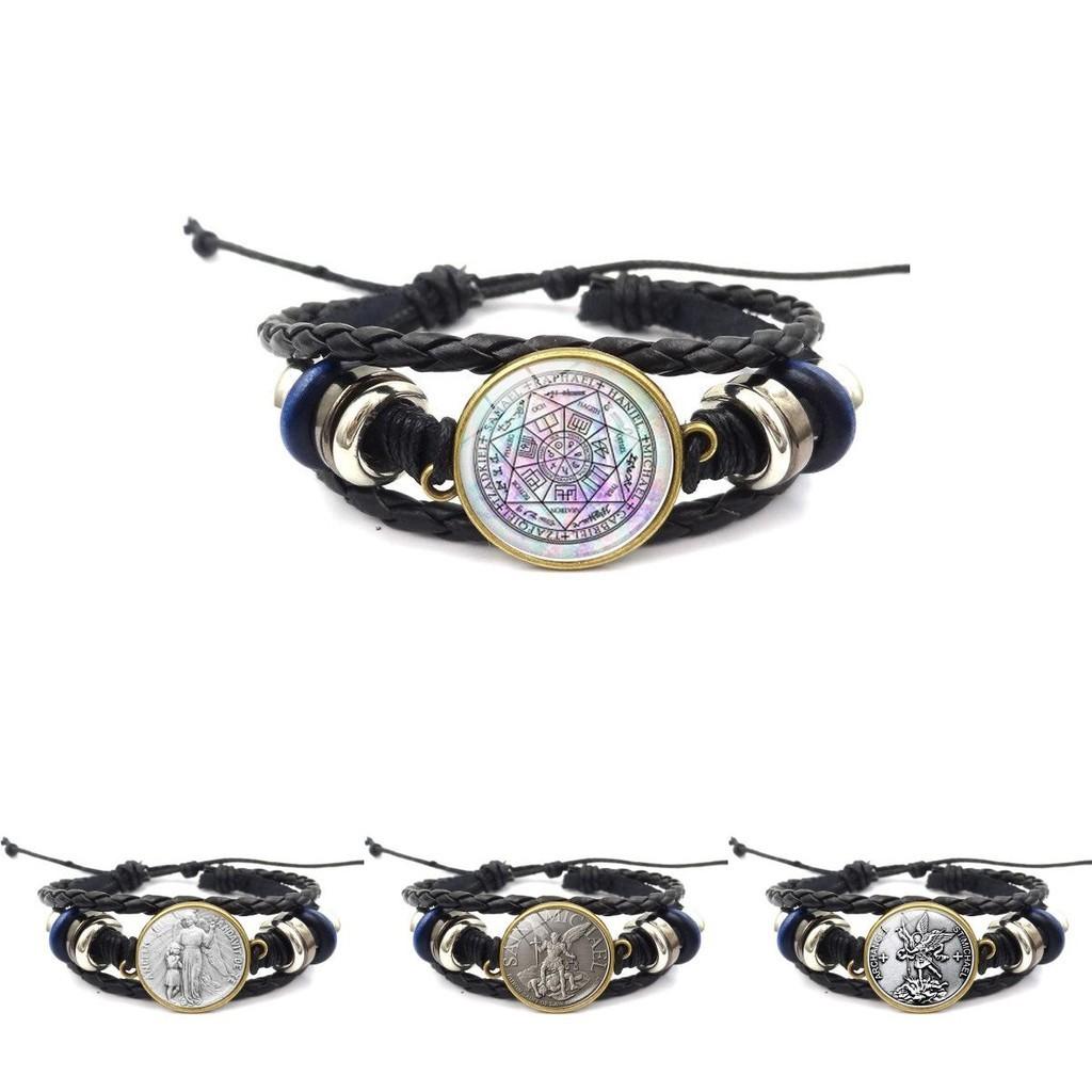 Vintage Punk Style Seven Archangels Gemstone Leather Bracelet For Women And Men Handmade