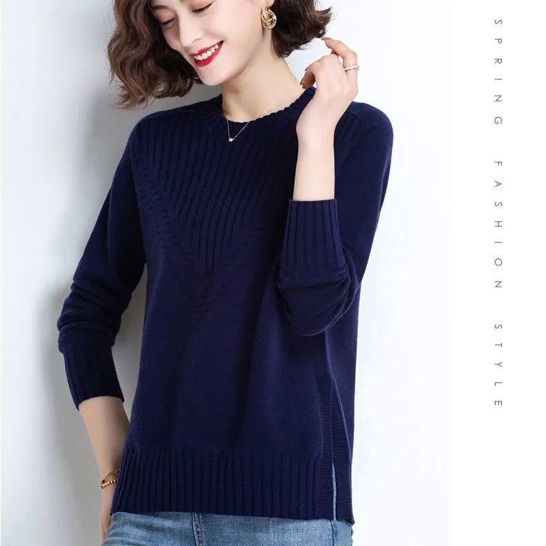 Women's Autumn and Winter Solid Color Knitted Sweater Women's Pullover Korean Version Versatile Short Sweater Top