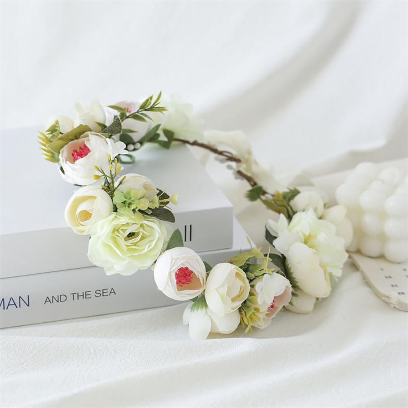 Wedding Bridal Flower Crown Simulation Rose Flower Garland Adjustable Handmade Headdress Wedding