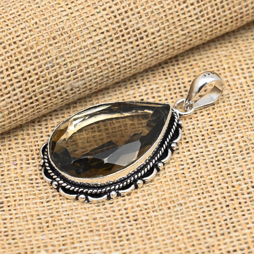 Rookkwarts Edelsteen Sieraden Handgemaakt 925 Sterling Zilver Hanger Voor Huwelijksgeschenk