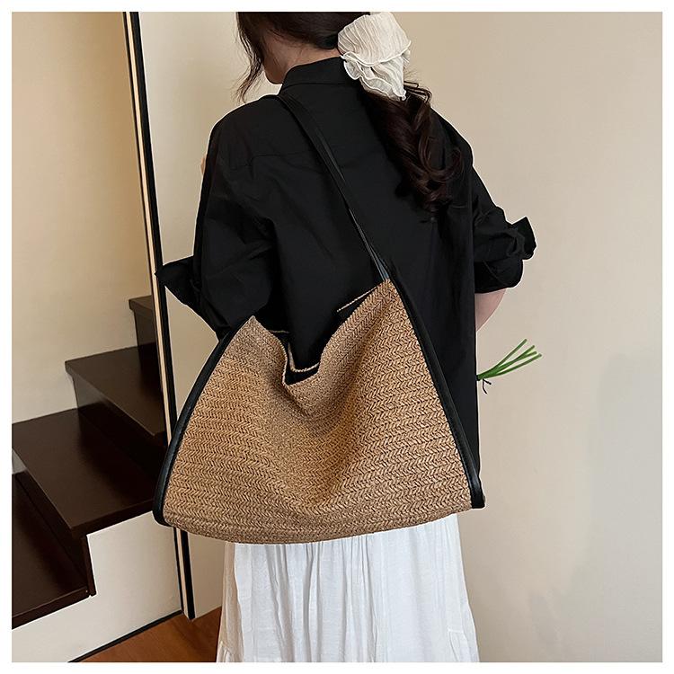Gewebte Strohtasche Damen große Kapazität neu vielseitig Schulter Strandtasche Pendler Tragetasche