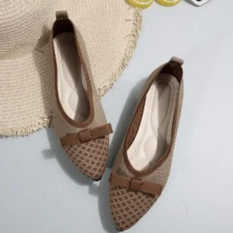 

Женские туфли на плоской подошве с острым носком, однотонные вязаные туфли без шнуровки, повседневные дышащие балетки на плоской подошве, женские туфли на плоской подошве, женские лоферы 43 хаки
