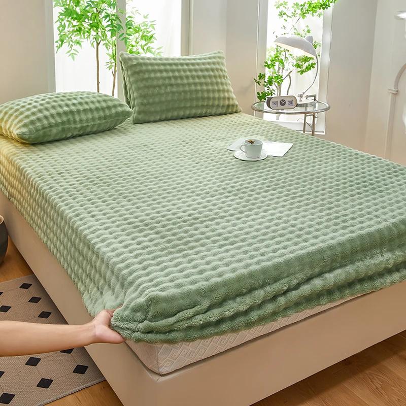 Thermal Velvet Bed Sheets Plush Fabric Mattress Cover For Winter Bed Cover Bed Bed Linen Set For Single Double King Queen Bed