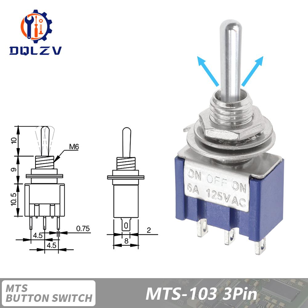 Miniature Lever Toggle Switch Single Pole Double Throw ON-OFF-ON /ON-ON 120VAC 6A 1/4 Inch Mounting MTS-102 103 202 203