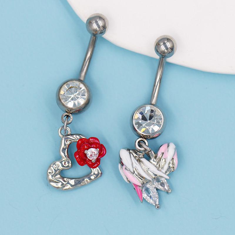 Heart Bow Navel Ring Ornament For Women Girls Light Luxury Belly Button Piercing Barbell Pendant Body Piercing Jewelry