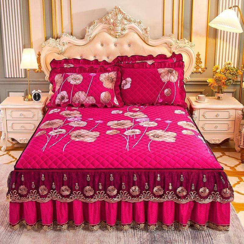 

Luxury Thicken Velvet Quilted Bed Skirt King Queen Detachable Zipper Bedspread Plush Bed Cover 1pc Bed Skirt150x200