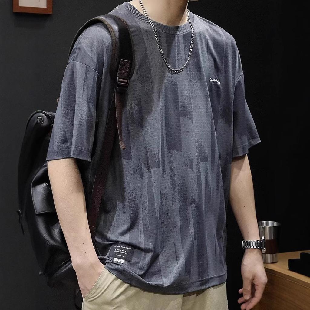 Men's Japanese-Style Gradient Print T-Shirt - Crew Neck, Short Sleeve, Casual, Stylish, Breathable & Quick-Drying