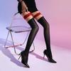 8DShiny Color-Block Horse Oil Long Tube Stockings with Red Lace Trim Sexy Pure Desire Silky High Tube Over-the-Knee Nightclub Fu