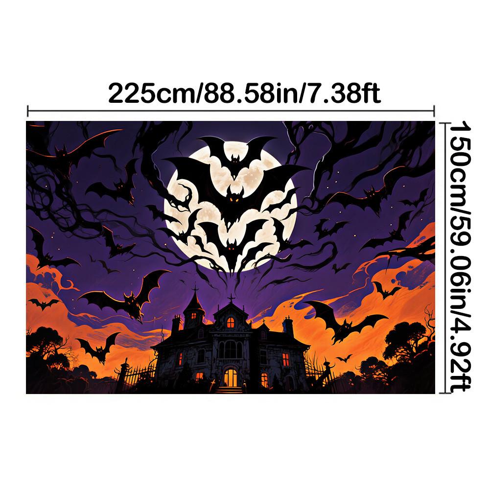 Scary Halloween Backdrop Banner-Castle with Bats&Full Moon for Indoor/Outdoor Parties,Graduation,Halloween Decor,Event
