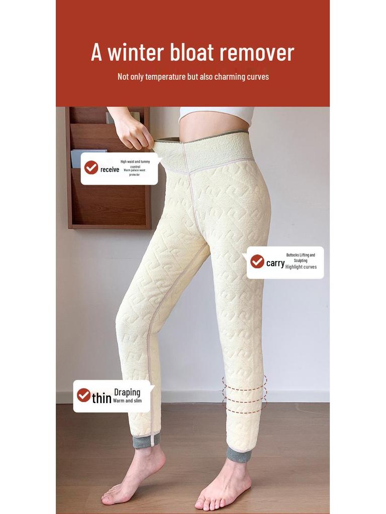 Women's High-Waist Lambswool Leggings - Plus Size, Extra Thick and Warm Winter Pants with Velvet Lining