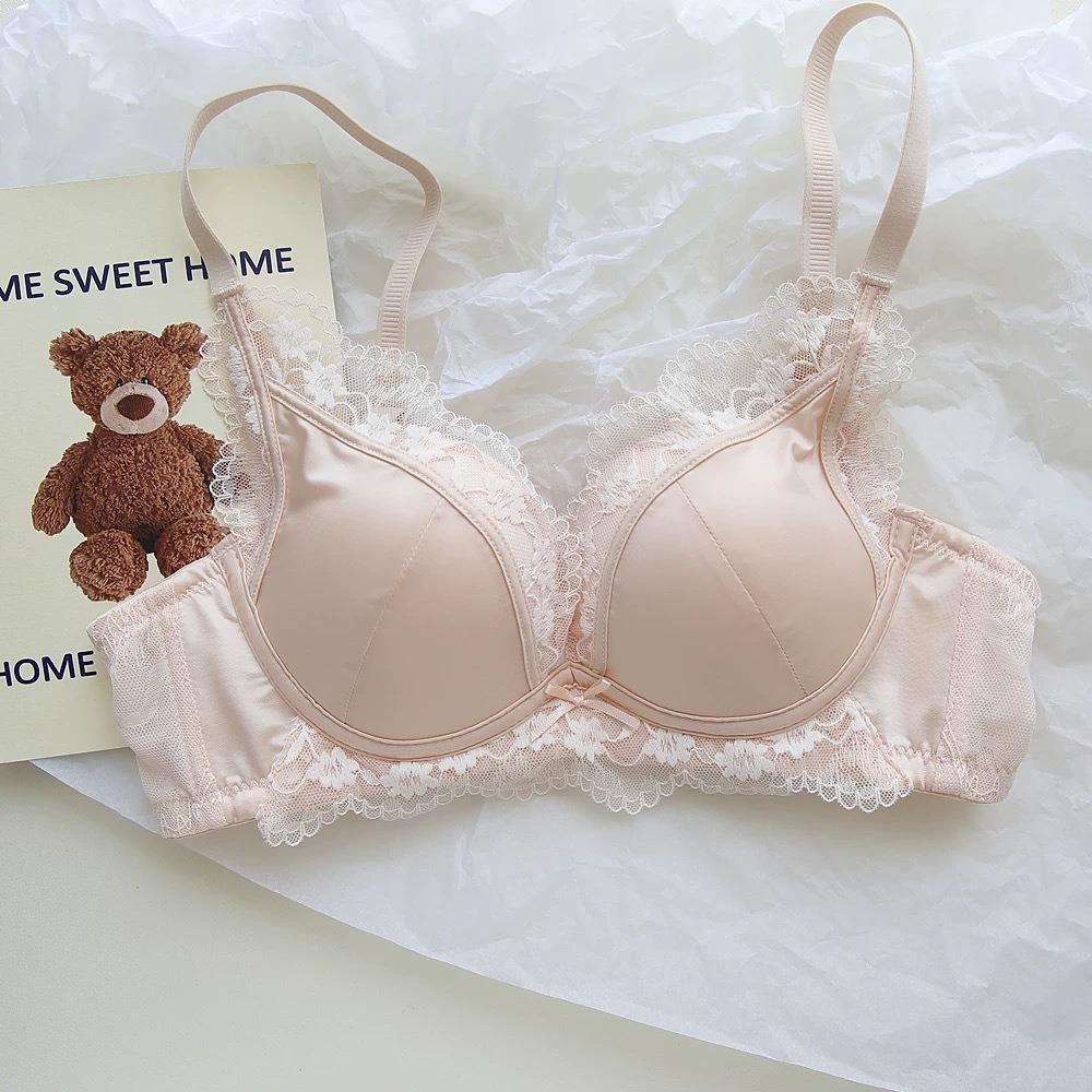 French Lace Satin Lingerie Set: Push-Up, Wire-Free, Anti-Sagging Bra for Small Busts