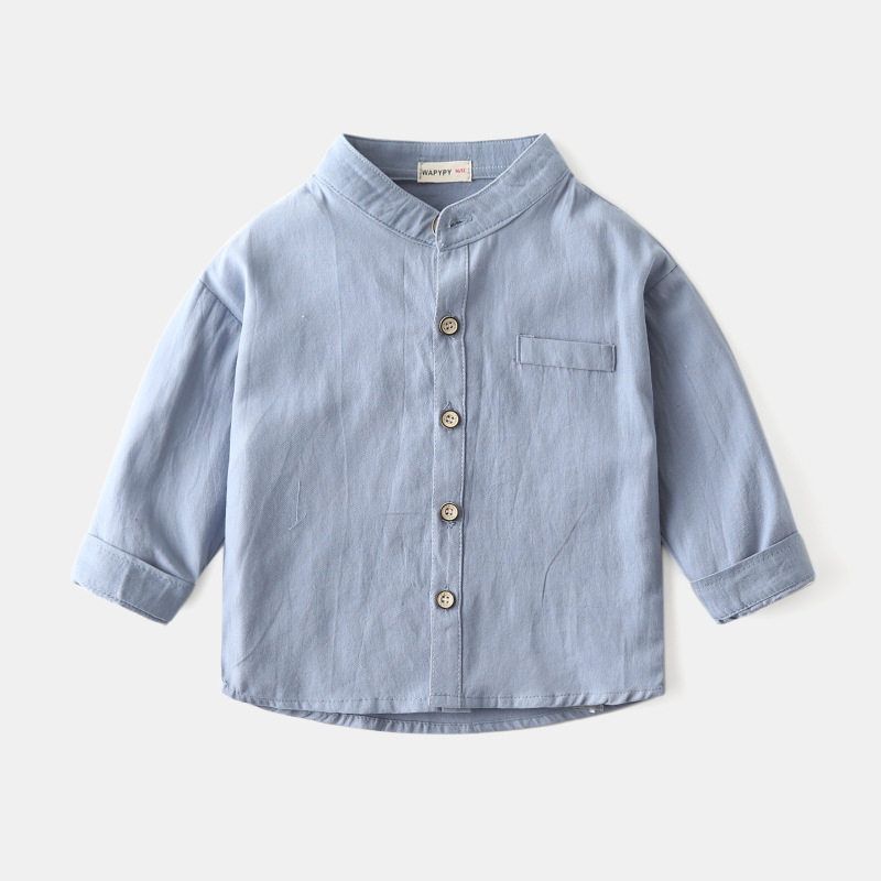 Children's Long-Sleeved Shirts, Spring and Autum Boys' Stand-Up Collar Pure Color Shirts, Baby Boys' Casual Cotton Tops, Kidsren's Clothing