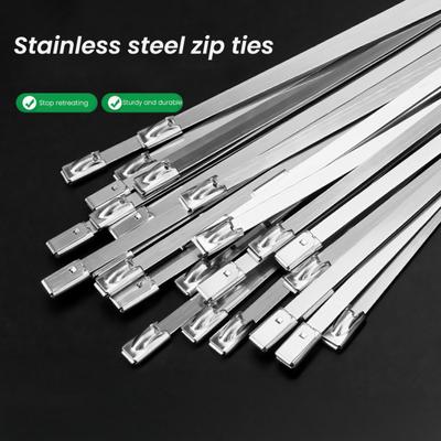 50 Pcs Metal Zip Ties Heavy Duty Stainless Steel Cable Ties for Outdoor Use Multi-purpose Self-locking Wire Ties for Exhaust Wrap Chain Link